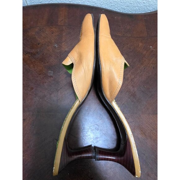 Naturalizer Tan Leather Mule Heels Buckle Detail & Green Insoles Size 8N - Picture 6 of 12